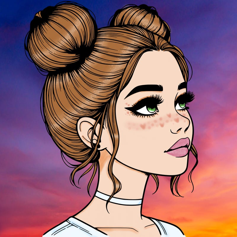 realistic girl with buns on the top of her head