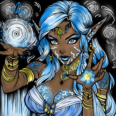 realistic scary beautiful elf sorceress casting spell