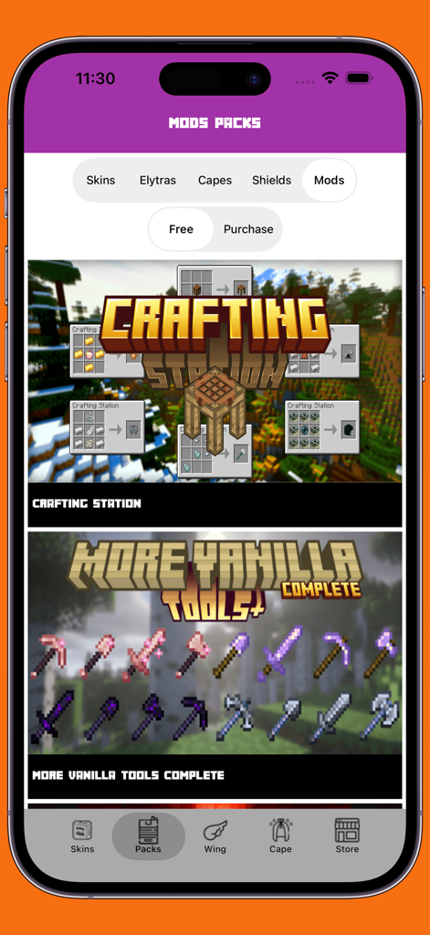 Skinseed - Skins for Minecraft - Tela do aplicativo Skinseed mostrando mods do Minecraft para criação e ferramentas.