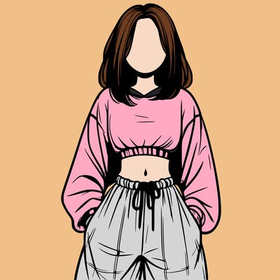 realistic girl faceless with baggy pants and a crop top