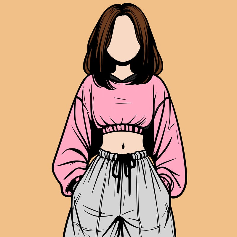 realistic girl faceless with baggy pants and a crop top