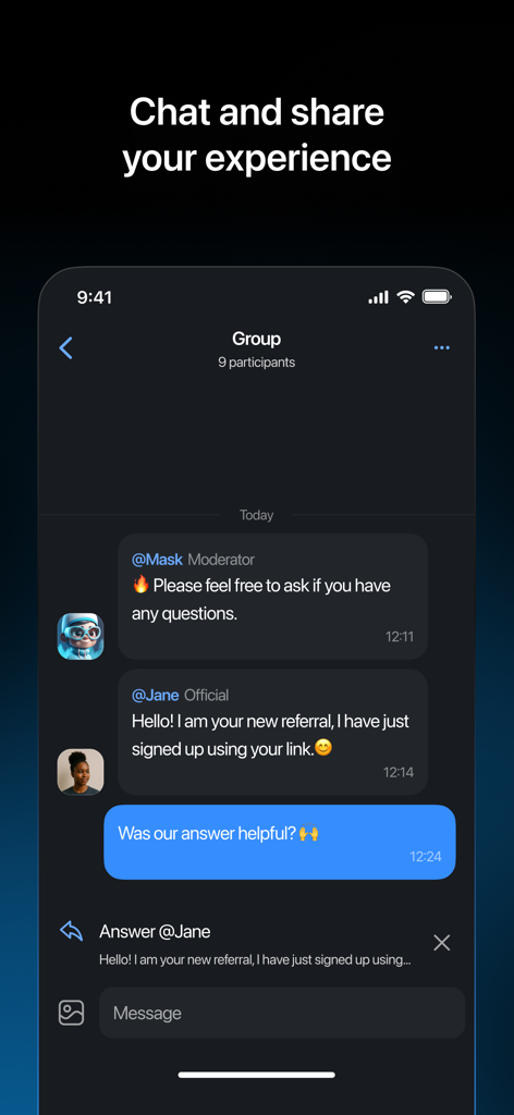 LiteFinance mobile app interface showing a community chat room for traders to interact and share experiences.