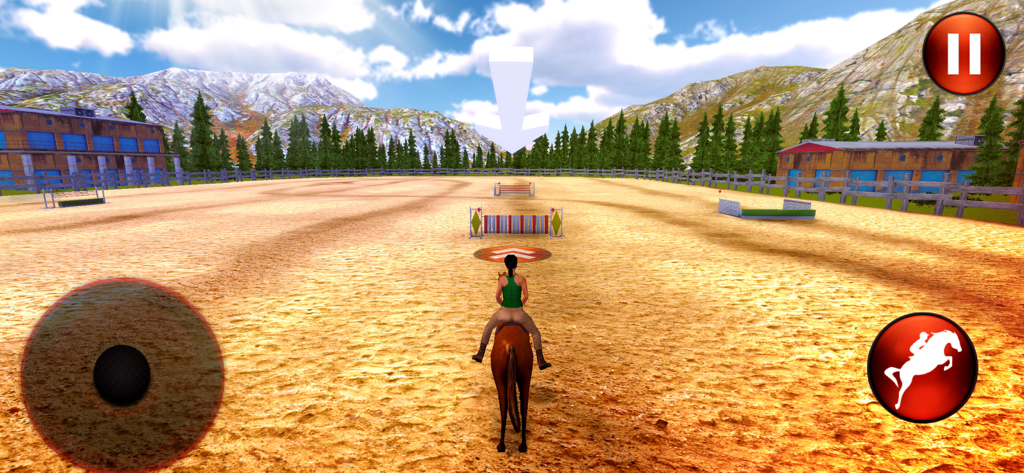 Horse Riding 3D: Show Jumping - A rider on a horse preparing to jump an obstacle in a 3D equestrian simulation game.