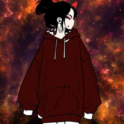 realistic girl with a oversized sweatshirt on and a bun