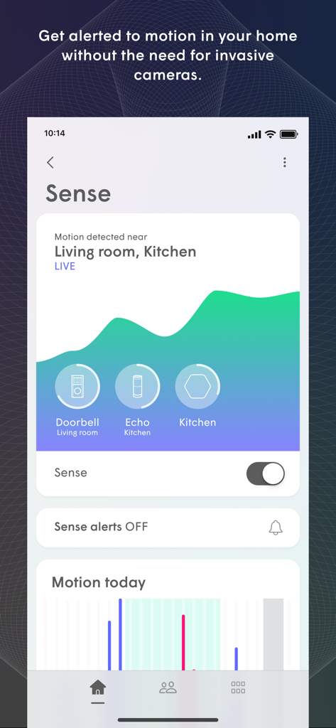 Flow Wi-Fi+ - Tela Sense do Flow Wi-Fi Plus exibindo alertas de detecção de movimento.