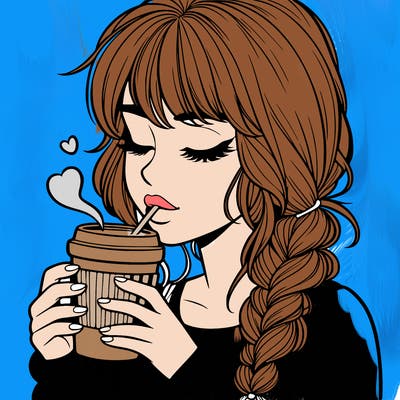 realistic girl drinking coffee