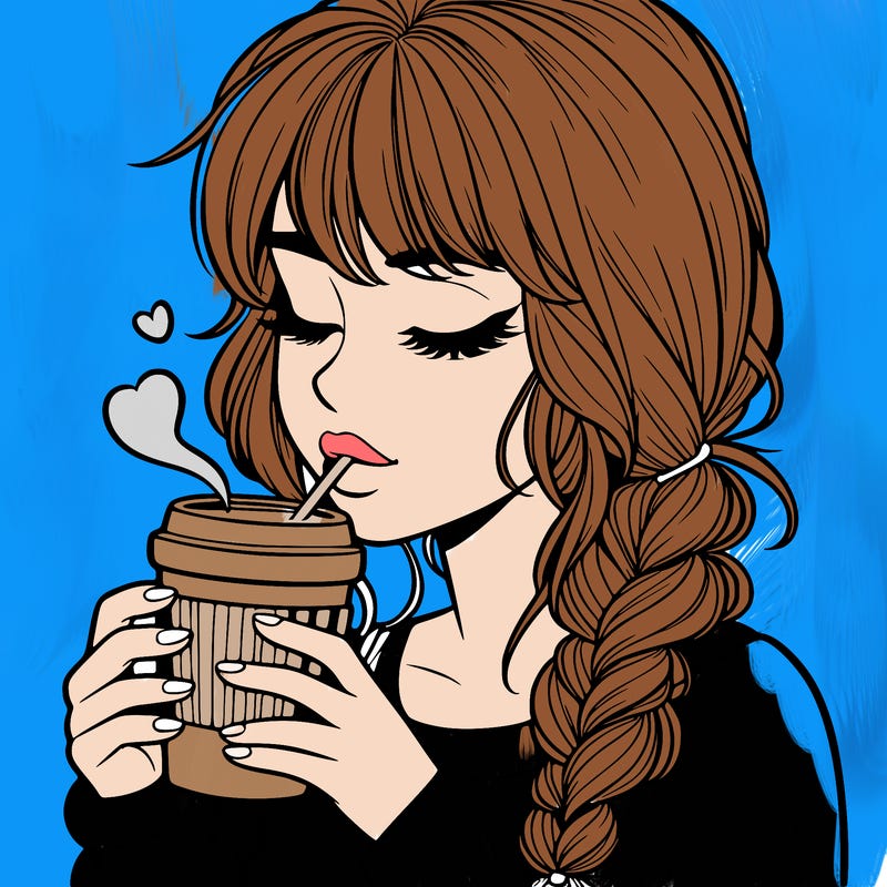 realistic girl drinking coffee