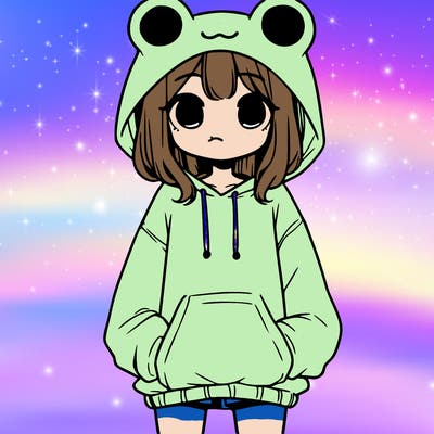 girl with baggy sweatshirt and frog hood