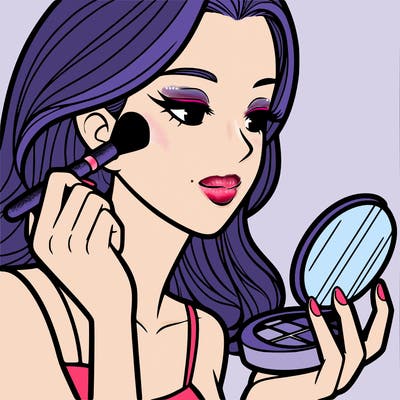 little girl putting on makeup