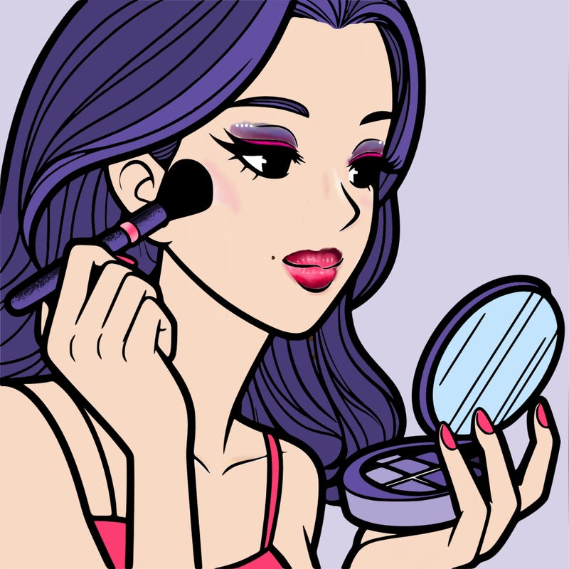 little girl putting on makeup