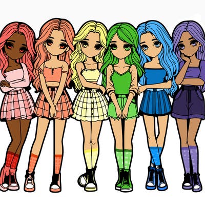 a group of girls realistic