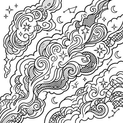 Explore the stunning fusion of celestial wonders and vibrant Pop Art in this unique coloring page. Featuring swirling nebulae, twinkling stars, and classic halftone patterns, it promises an engaging artistic journey.