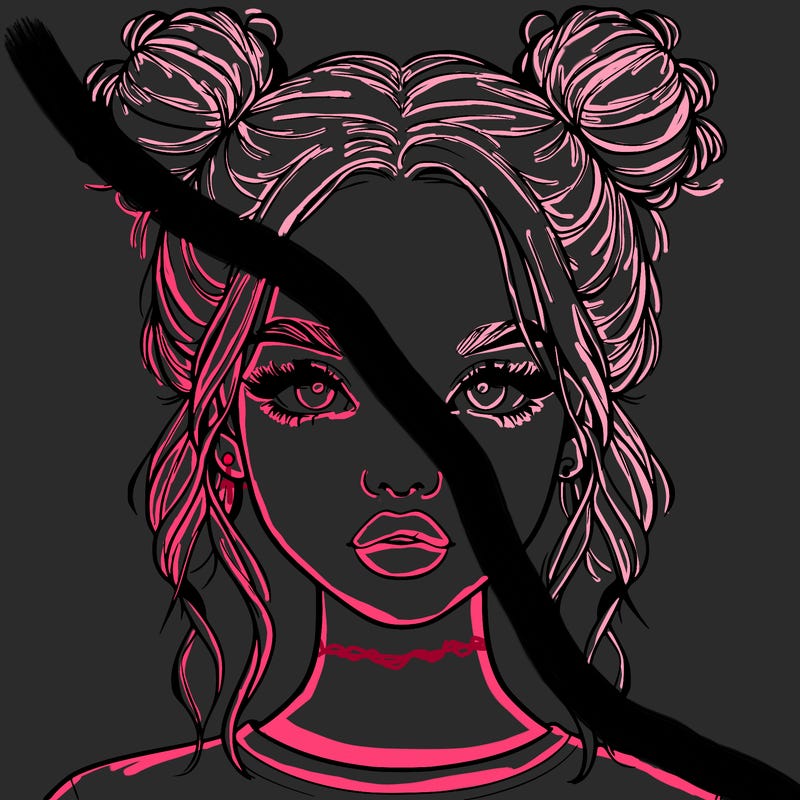 realistic girl with two buns in hair and lips