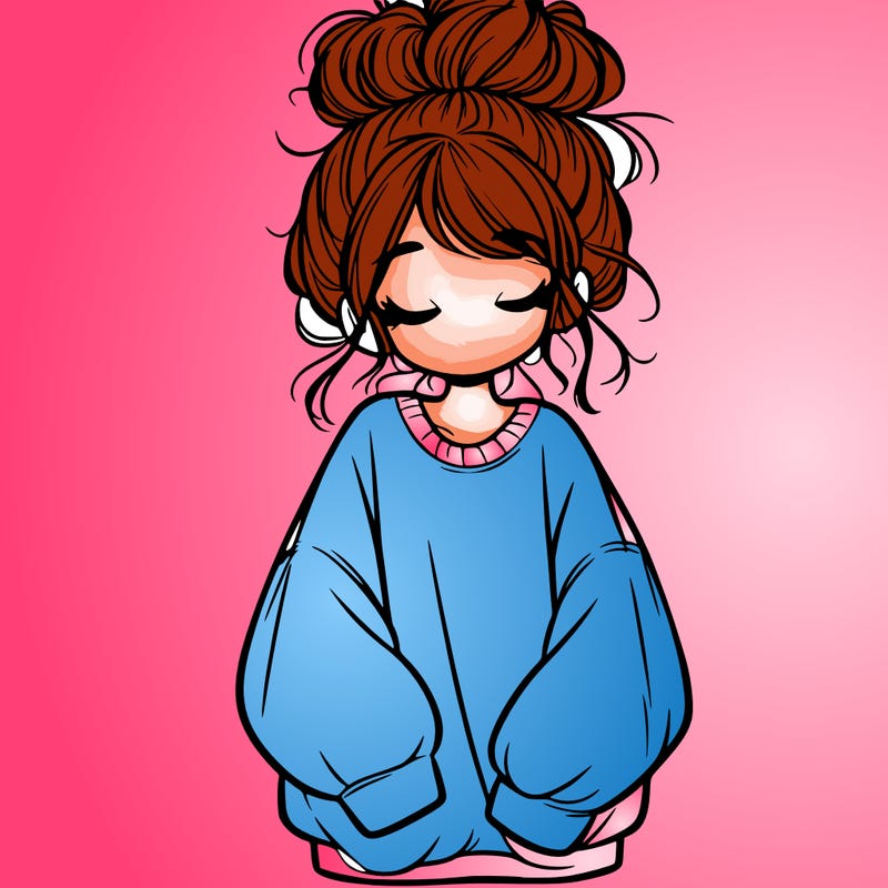 girl with baggy sweatshirt and messy bun