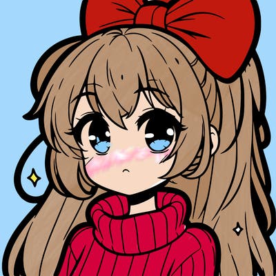 anime girl with hairbow wearing a turtleneck
