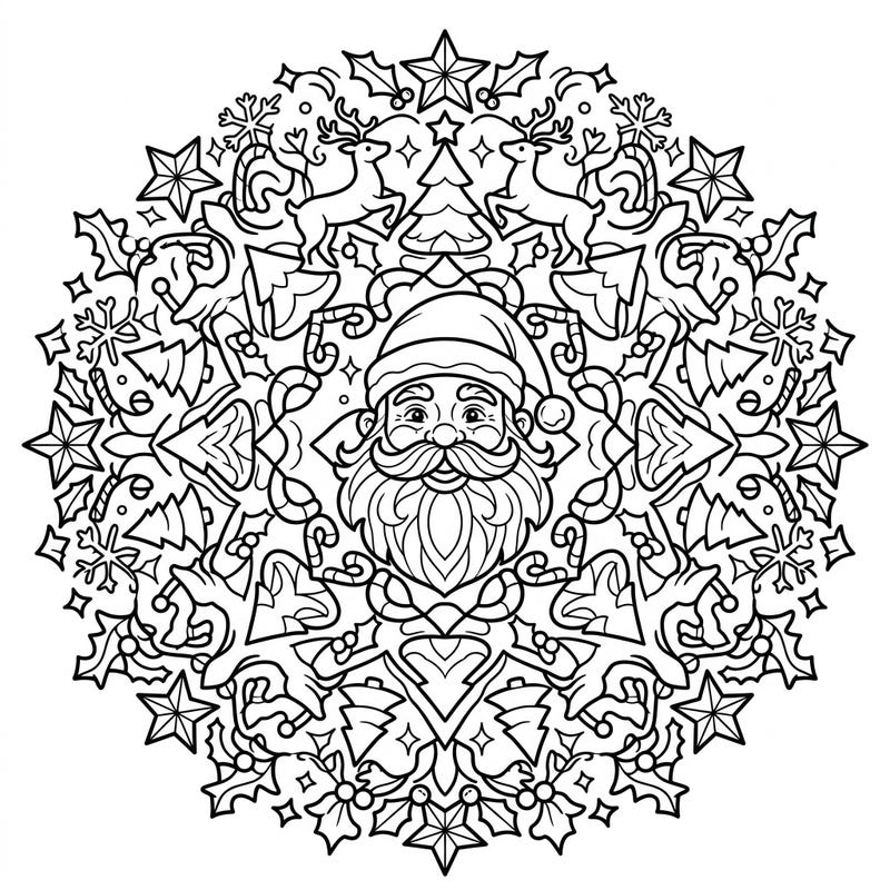 Discover the magic of Christmas with our Santa Claus Mandala coloring page, an intricate design perfect for holiday cheer. This unique template blends the beloved Santa with detailed mandala patterns, offering hours of joyful coloring.