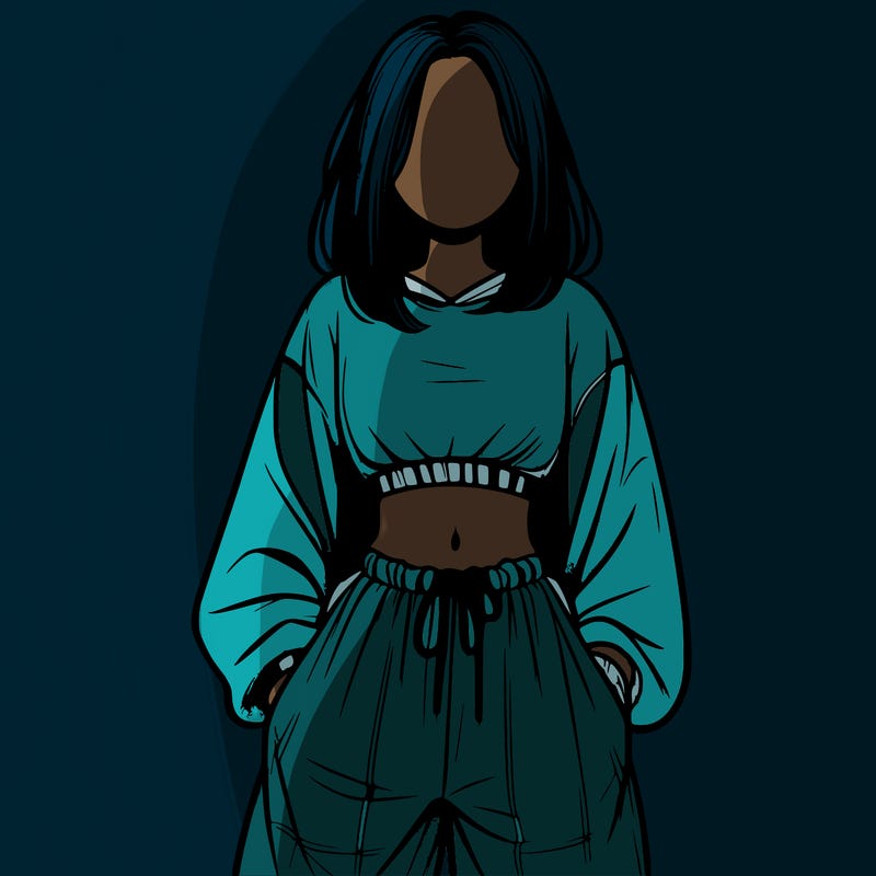 realistic girl faceless with baggy pants and a crop top