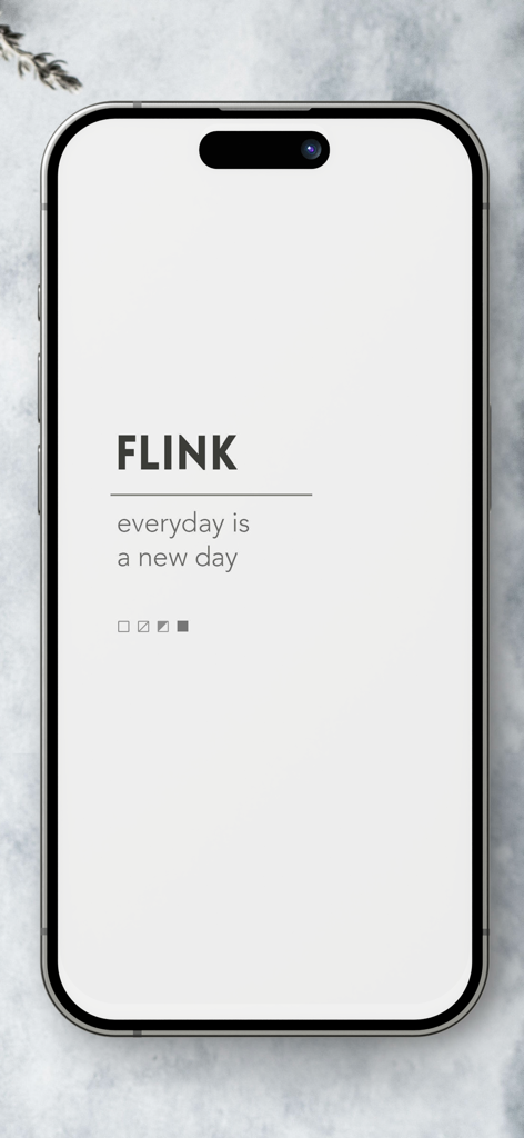 Flink - Daily Planner & To-Do - Écran de démarrage minimaliste pour l'application d'agenda quotidien Flink avec un design e-ink et la citation 'chaque jour est un nouveau jour'