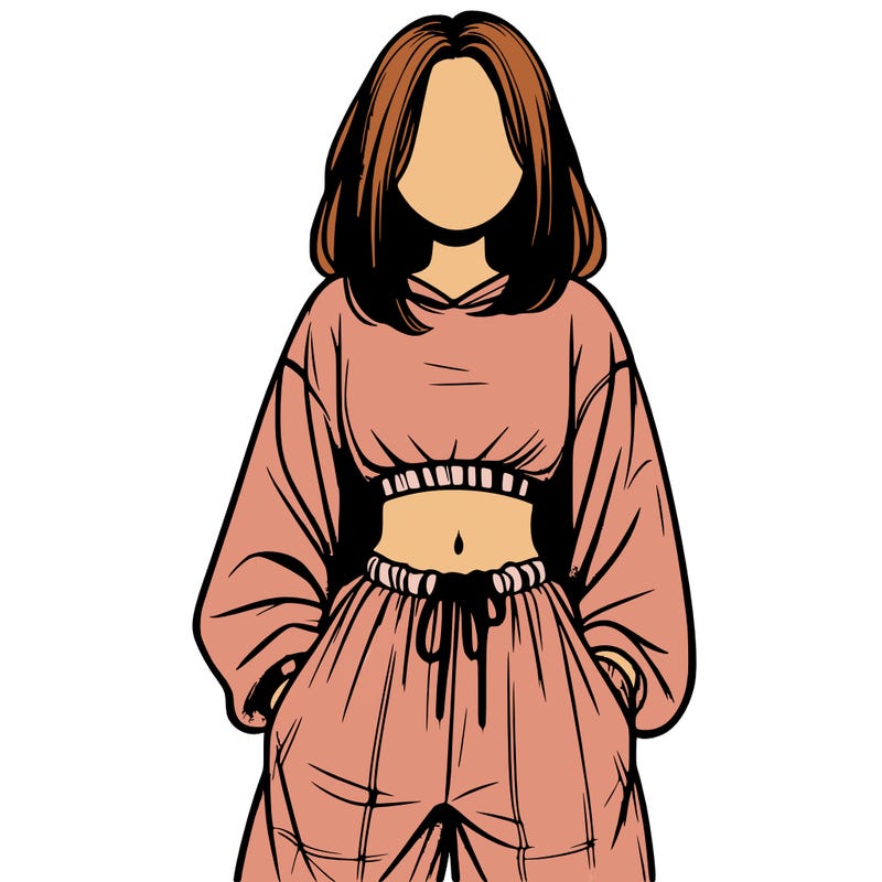 realistic girl faceless with baggy pants and a crop top