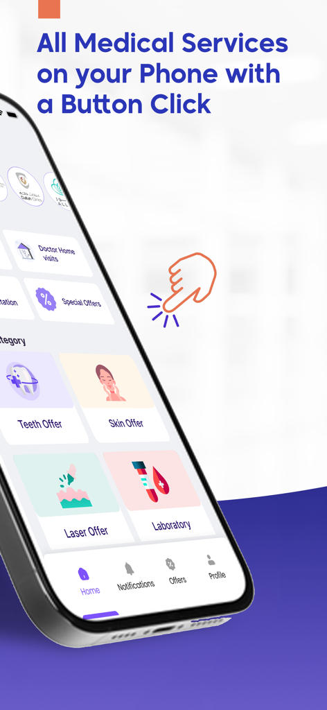 Hakeem - حكيم - Hakeem mobile app home screen showing medical service categories and home visit options