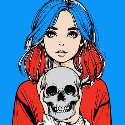 realistic girl holding a skull