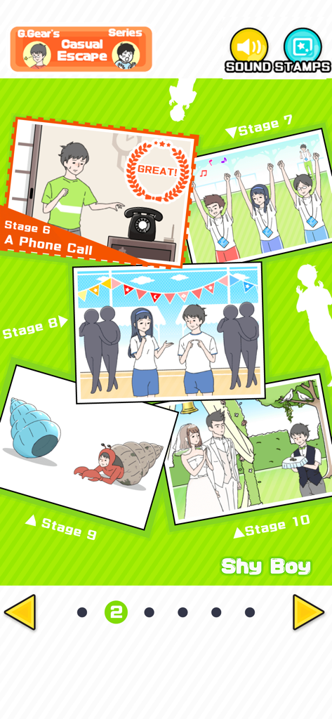 Shy Boy - Escape Game - シャイボーイの様々な社会的課題を示す、シャイボーイ脱出ゲームのゲームプレイレベルの概要。