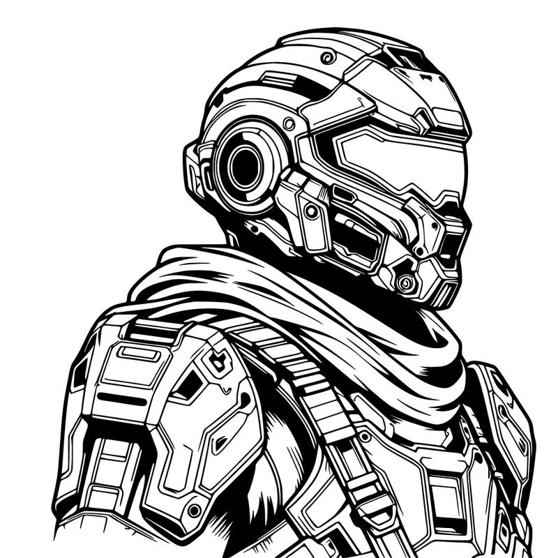 realistic warrior with high tech armor and a cool futuristic helmet