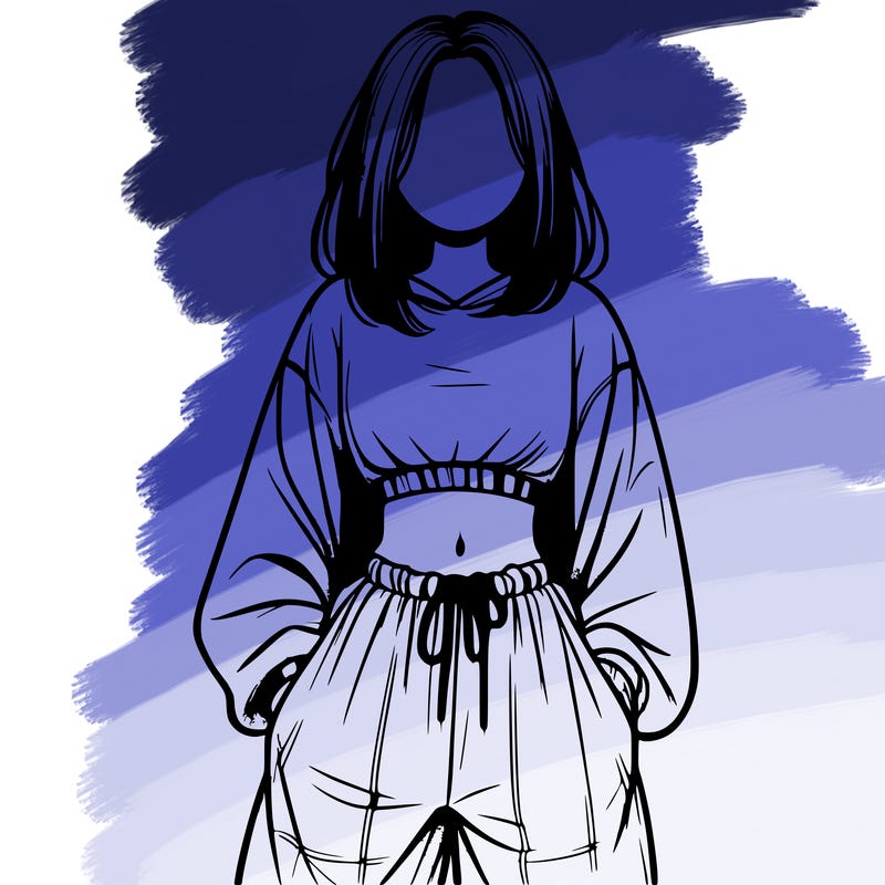 realistic girl faceless with baggy pants and a crop top
