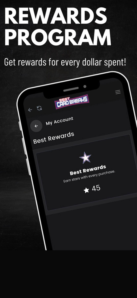 Best Card Breaks - Mobile app screen showing the Best Card Breaks loyalty rewards program and star points