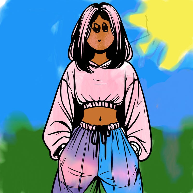realistic girl faceless with baggy pants and a crop top