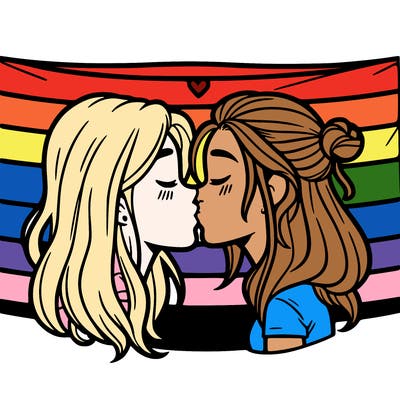pride flag with two girls kissing
