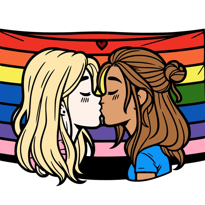pride flag with two girls kissing