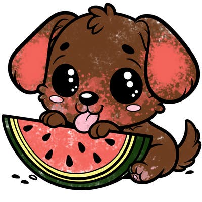 puppy eating watermelon