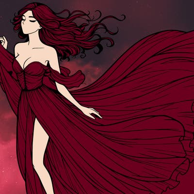 realistic woman in dress flowing the the wind