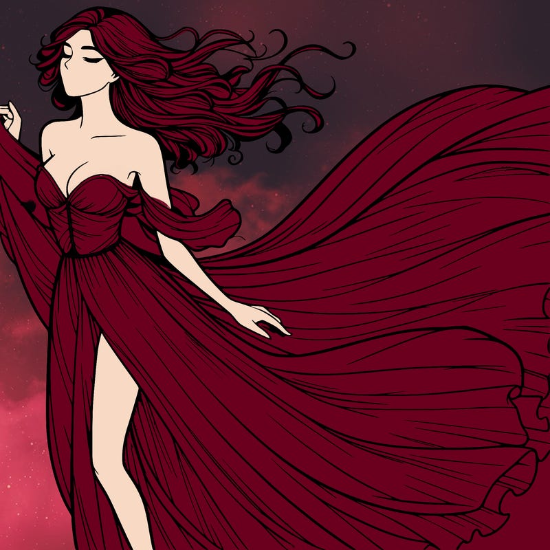 realistic woman in dress flowing the the wind