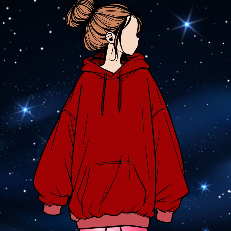 realistic girl with a oversized sweatshirt on and a bun