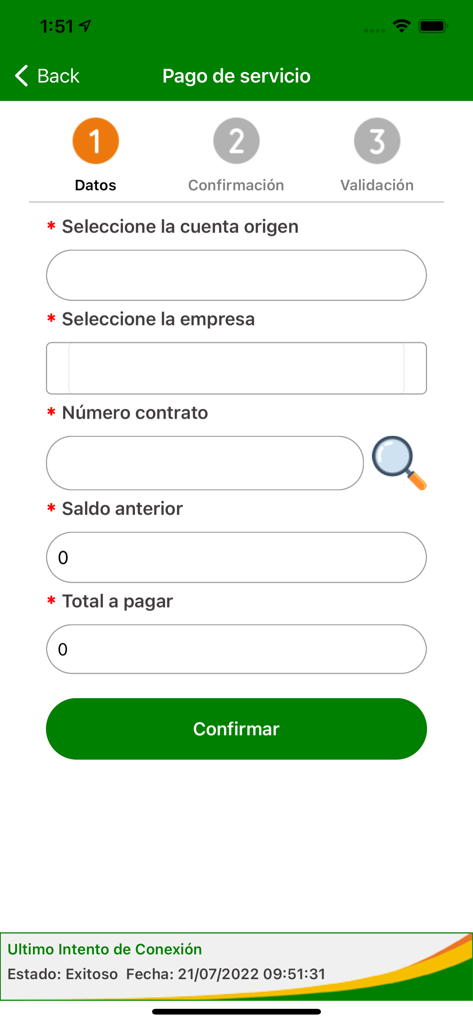 Service payment data entry form in the Cooperativa La Altagracia mobile app