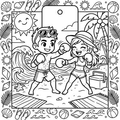 Get ready for a knockout summer with this vibrant coloring bookmark featuring two playful boxers enjoying a beach vacation. It's the perfect blend of athletic energy and sunny relaxation, ideal for all ages.