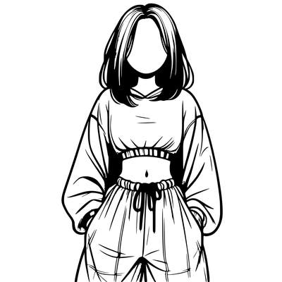 realistic girl faceless with baggy pants and a crop top