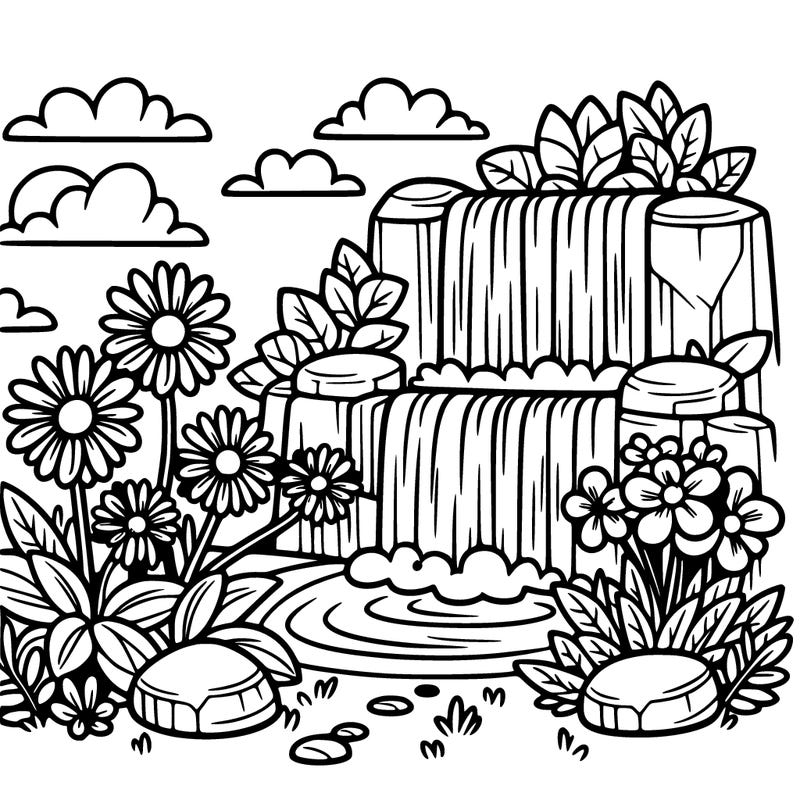 waterfall and flowers