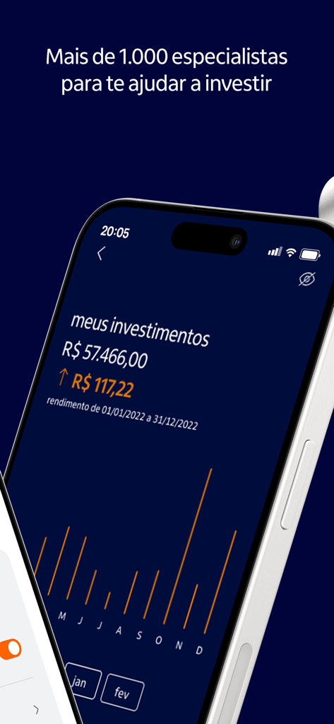 Panel de rendimiento de la cartera de inversiones en la aplicación Itau Personnalite mostrando el rendimiento a lo largo del tiempo.