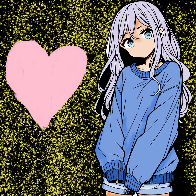 manga teen girl  in a sweater and baggy pants