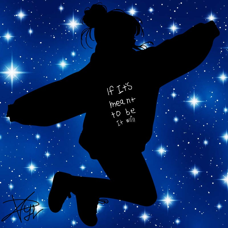 realistic girl jumping with a bun and oversized sweatshirt
