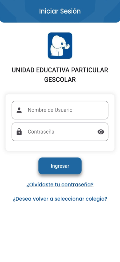 Gescolar - Login screen of Gescolar academic platform with username and password fields