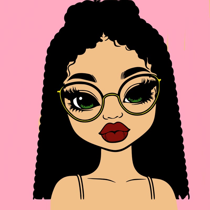 a cute realistic black girl with braids, glasses and big lips