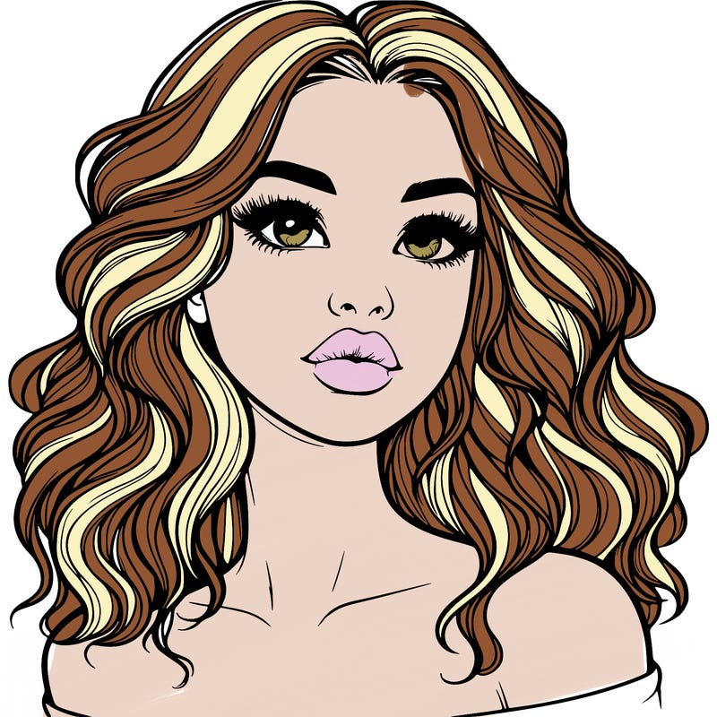 realistic girl with wavy hair and lips