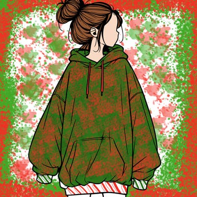 realistic girl with a oversized sweatshirt on and a bun