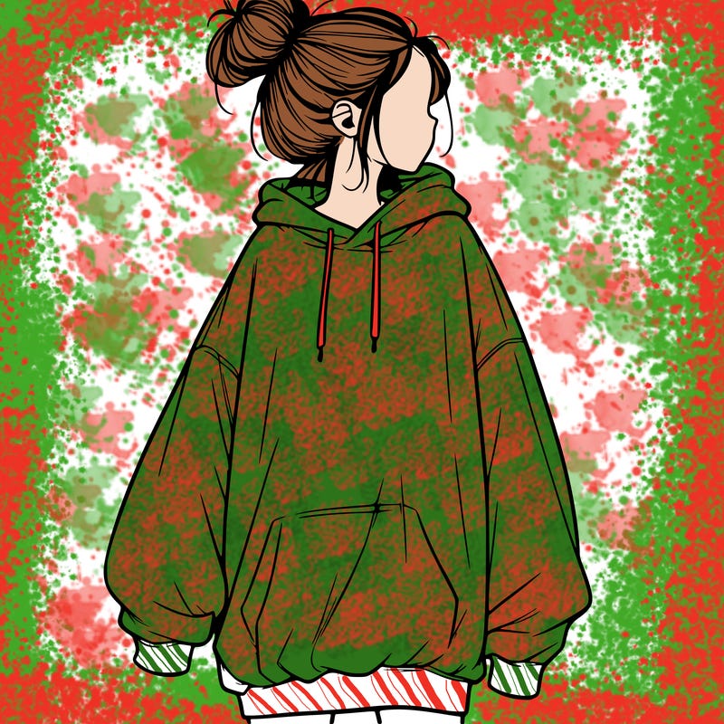 realistic girl with a oversized sweatshirt on and a bun
