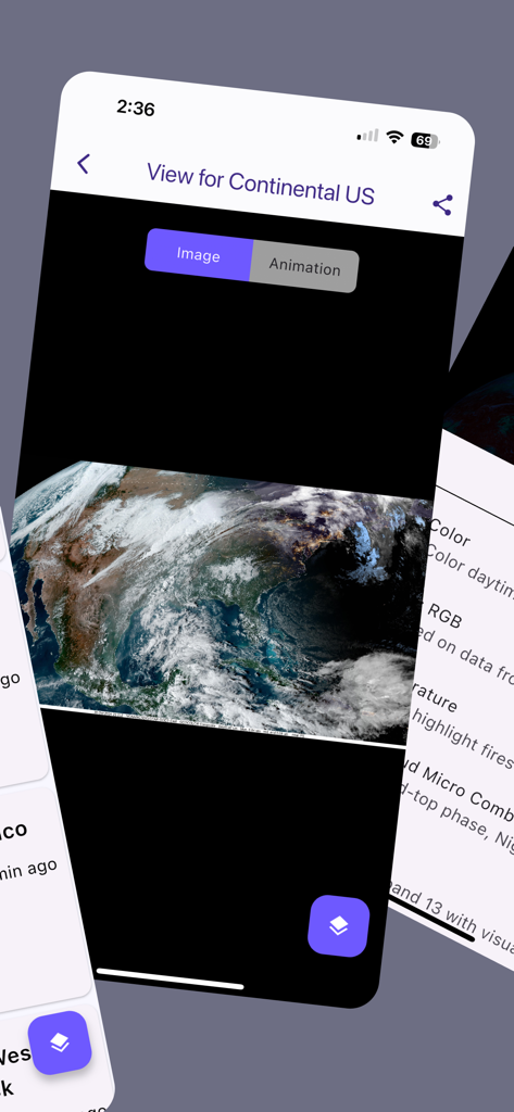 GOES Viewer - Satellite imagery of the Continental US displayed on the GOES Viewer mobile application