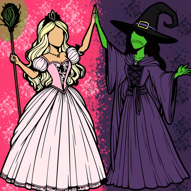 detailed realistic split of a princess and a witch